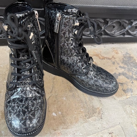 Michael Kors Other - Michael Kors Haskell Syre Glitter Combat Boots Kids Size 1 Black Lace Up